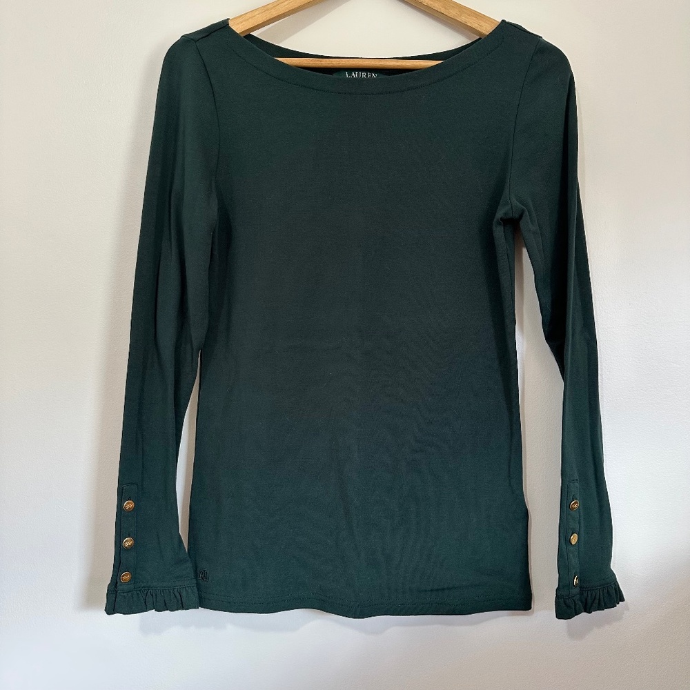 Ralph Lauren Button-Sleeve Boatneck Shirt
